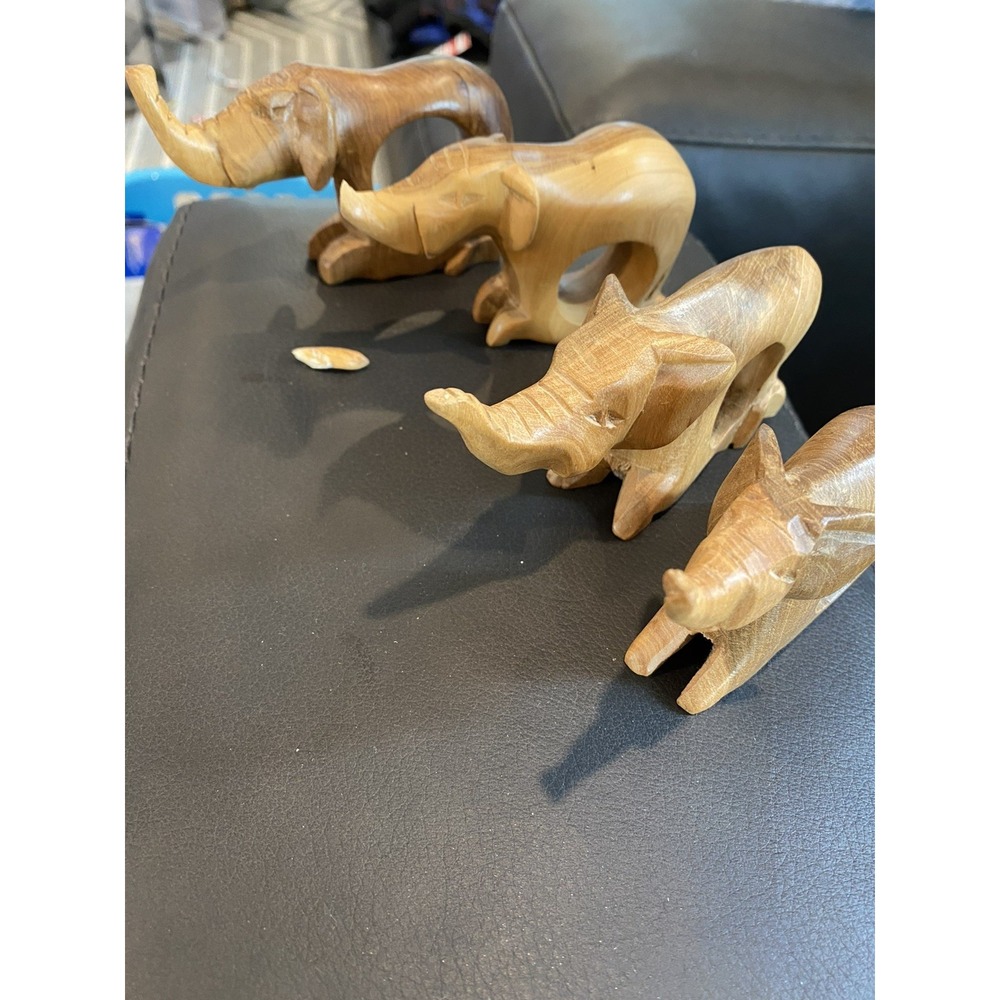 Wooden Elephant Napkin Holder Rings Hand Carved Painted African Safari Animal 4